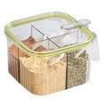 thumbnail image 4 of Contenedor transparente de 4 rejillas para condimentos, para cocina, con tapa y cuchara, transparente y verde., 4 of 13