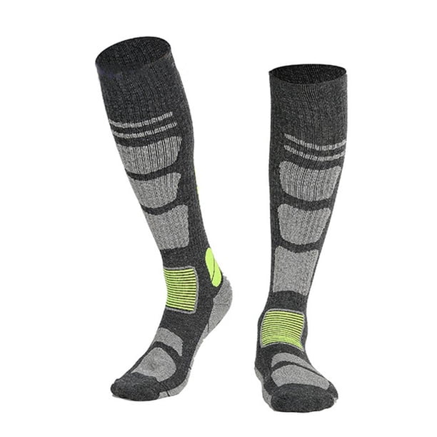 Calcetines de lana para senderismo invierno engrosados para exterior (gris oscuro verde fluorescente)