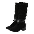thumbnail image 5 of B91xZ Bottes Mi-Mollet pour Femmes Mode Fermeture Éclair Grande Boucle Talon Plat Décontracté Bout Rond, Noir 8, 5 of 5