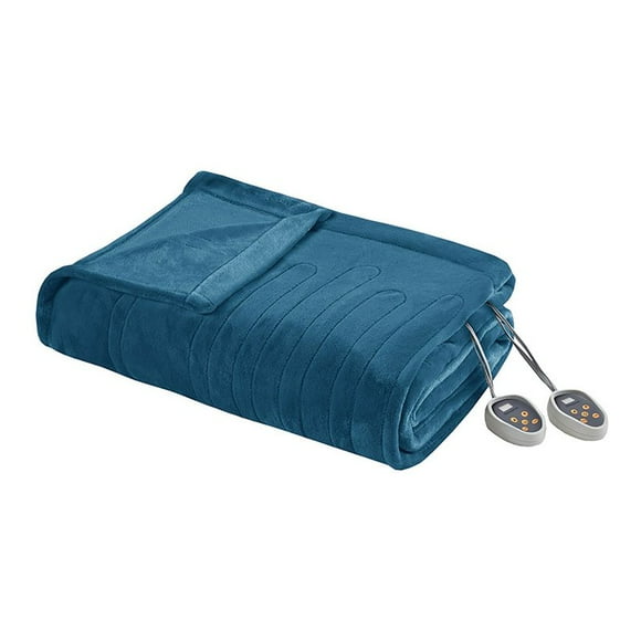 OLLIIX Beautyrest Polyester Solid Microlight Reversible Heated Blanket, Teal Blue, Queen Size