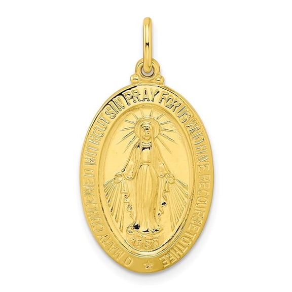 Finest Gold Sterling Silver Gold-Tone Polished Solid Miraculous Medal Pendant