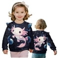 thumbnail image 4 of Garronmavis Pink Axolotl Toddler Girl Sweatshirt Polyester Spandex Fabric Planets Pullover Crewneck Long Sleeve Shirt Ruffle Girls Crewneck Sweatshirt Versatile for Girls 1-2 Years Old, 4 of 7