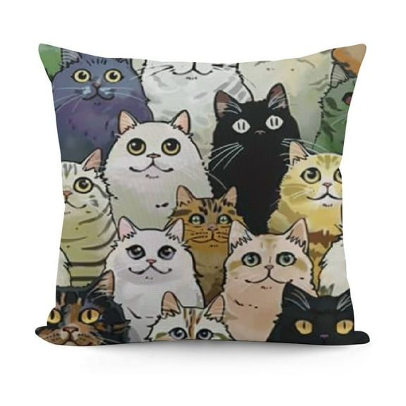 Round Fat White Pink Orange Cat Face Cat Pillow Covers Pillowcases Home Decor Bed Couch Sofa Office Living Room Cushion for Gifts