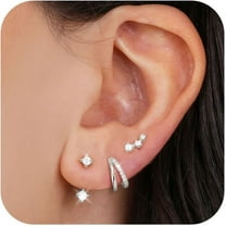 3 Pairs Hoop Earrings For Women 925 Sterling Silver Trendy 14K Gold Plated Huggie Earring Silver Hypoallergenic Stud Cartilage Earring Sets For Multiple Piercing Cute Small Jewelry Gift[Z2258]