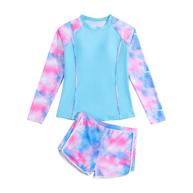 Kid Girls Swimwear Rash Guard Set Fashion Sun Protection Long Sleeve Girls Bathing Suits 11-12 Years
