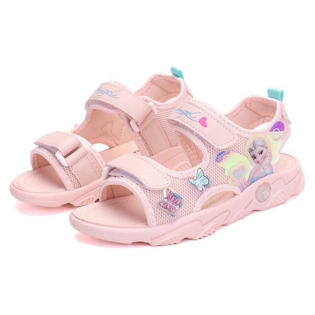 Sandalias de Disney para niñas, novedad de verano, malla de princesa congelada, bonitos dibujos animados, elsa, niñas, zapatos de playa informales, 29 plantillas, 18,4 CM Gao Jinjia LED