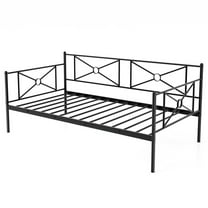 Barara King Bed Frame with Heavy-Duty Metal Slats Support and Guardrails, Twin Metal Bed Frame Mattress Foundation for Bedroom, Guest Room, Black