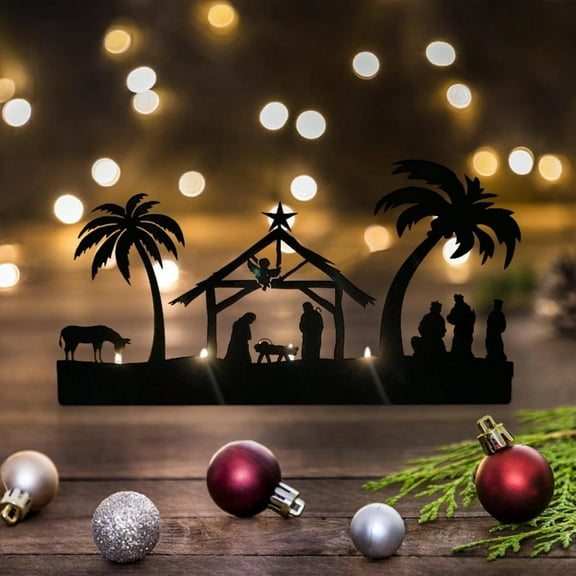 Holiday Nativity Candleholders Metal Nativity Scene Nativity Set Advent Candle Holder Rustic Christmas Decoration Jesus Nativity Scene Christmas Candlesticks for Xmas Party