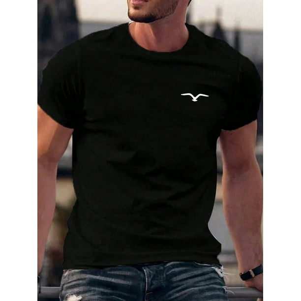 Camiseta informal de verano de manga corta con estampado de gaviota para hombre