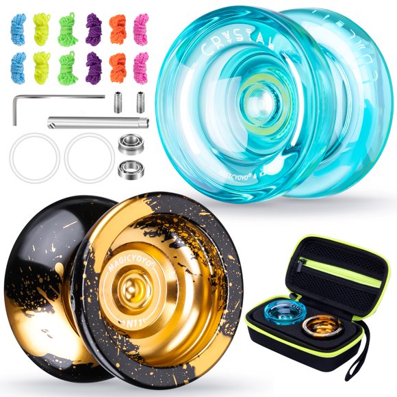 MAGICYOYO Yoyo Professionnel pour Enfants, Lot de 2 Yoyos, Yo Yo N11 Non Répondif et Yo Yo Yo K2 Réactif, Yo-yo Double Usage pour Débutant/avancé, Étui Yoyo Supplémentaire + 12 Cordes + Kit de Roulement