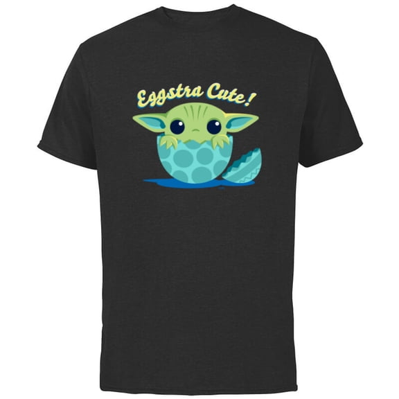 Star Wars The Mandalorian Grogu "Eggstra Cute!" Easter Egg - Short Sleeve Cotton T-Shirt for Adults - Customized-Black