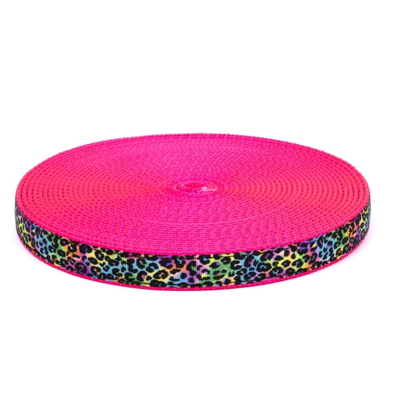 Country Brook Design® 3/4 Inch Electric Leopard Ribbon on Hot Pink Nylon Webbing, 50 Yards