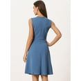 thumbnail image 4 of DARING DIVA Work Solid Color Sleeveless A-Line Flared Dresses M Grayish Blue, 4 of 6