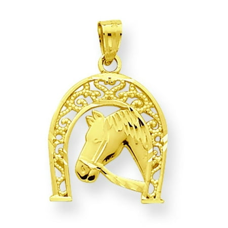 Horseshoe Italian Charm - 10K Gold Good Luck Horseshoe Horse Charm Pendant Jewelry