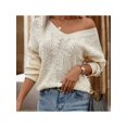 thumbnail image 5 of Women'S Trendy V Neck Hollow Knit Long Sleeve Loose Pullover Sweater Apricot Color XL, 5 of 9