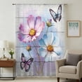 thumbnail image 2 of Pink Blue Floral Semi Sheer Curtains Drapes for Living Room,Bedroom,French Doors Window 96 Inches Long,Butterflies Vintage Oil Painting Wooden Rod Pocket Chiffon Curtain Drapery Voile Draperies Panel, 2 of 8