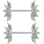 Body Accentz Nipple Ring 5 Marquise Crystals Fan Ends 316L Surgical Steel Barbell Bar (Clear)