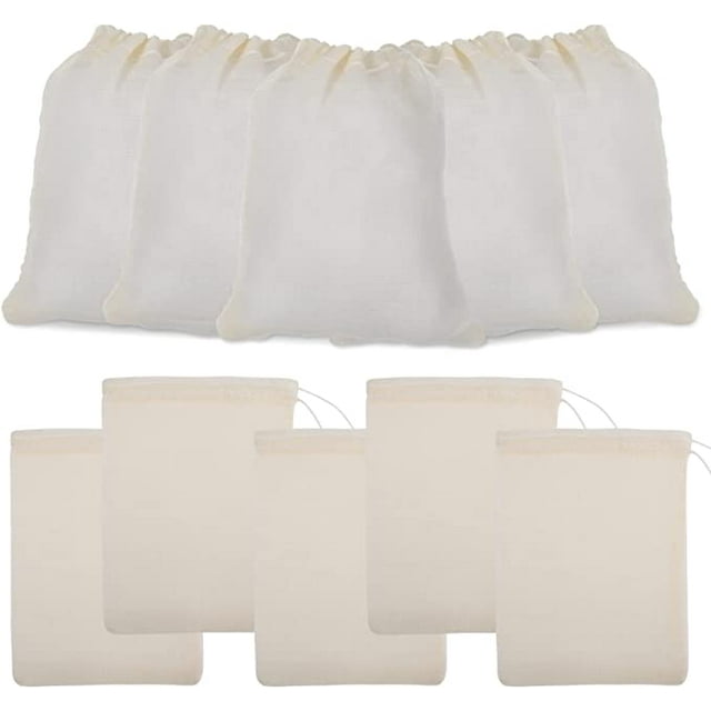 10 Pieces Muslin Spice Bag Empty Muslin Spice Reusable Drawstring Tea Herb Pouch Kitchen Holder Household Heats Resistant Organizer 8x10cm