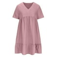 thumbnail image 4 of Shiyifun Womens Dresses Casual Solid Color Short Sleeve V-Neck Dresses with Textured Fabric Breathable Comfortable Trendy Summer Dresses for Women, Size S-3XL, 4 of 5
