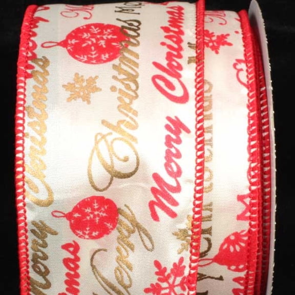 The Ribbon People Red and White Merry Christmas Wired Craft Ribbon 2.5" x 40 Yards