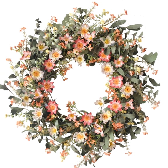 Tempus 22 in Artificial Fall Wreaths for Front Door Pink White Green Daisy