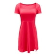 thumbnail image 5 of vigerkar Womens Short Sleeve Square Neck Double Lined Bodice Mini Dress with Side Slit Flare Short Dresses Red, L, 5 of 5