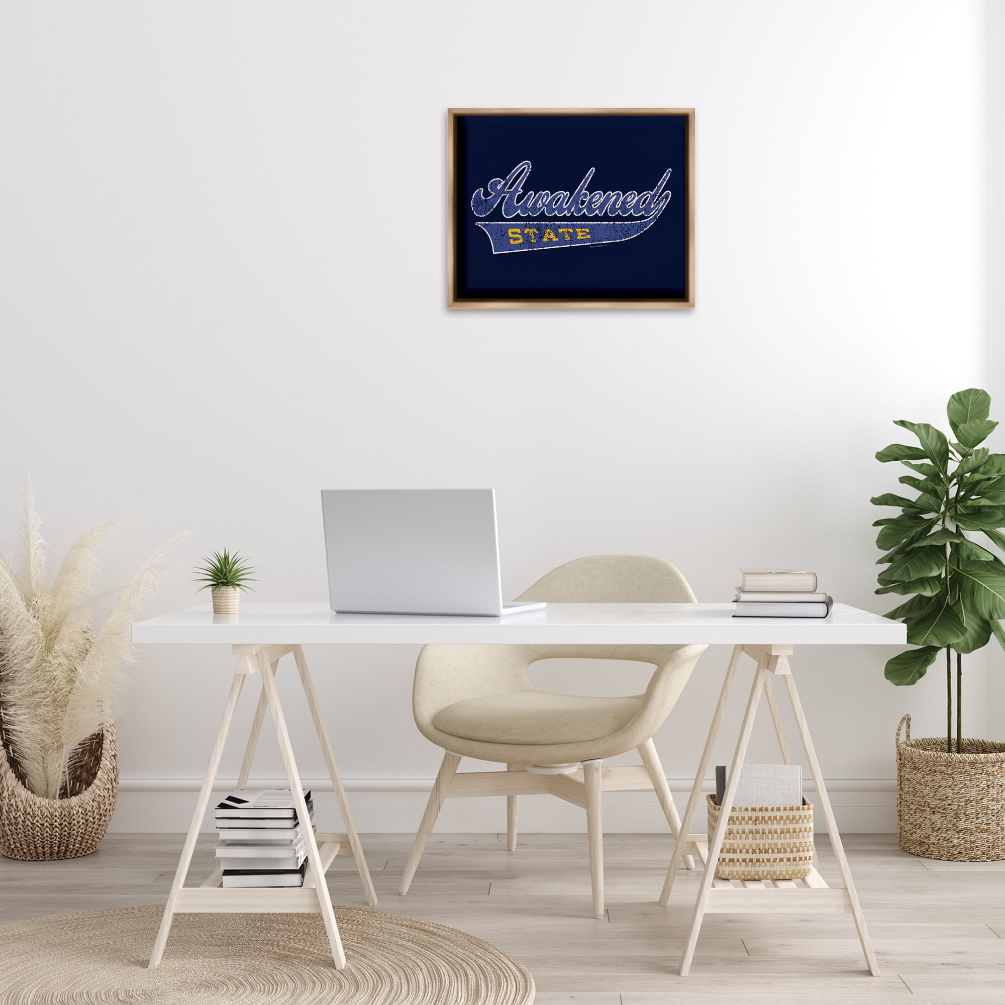 Stupell Industries Awakened State Varsity Novelty & Humor Painting Brown Floater Framed Canvas Art Print Wall Art, 21 x 17