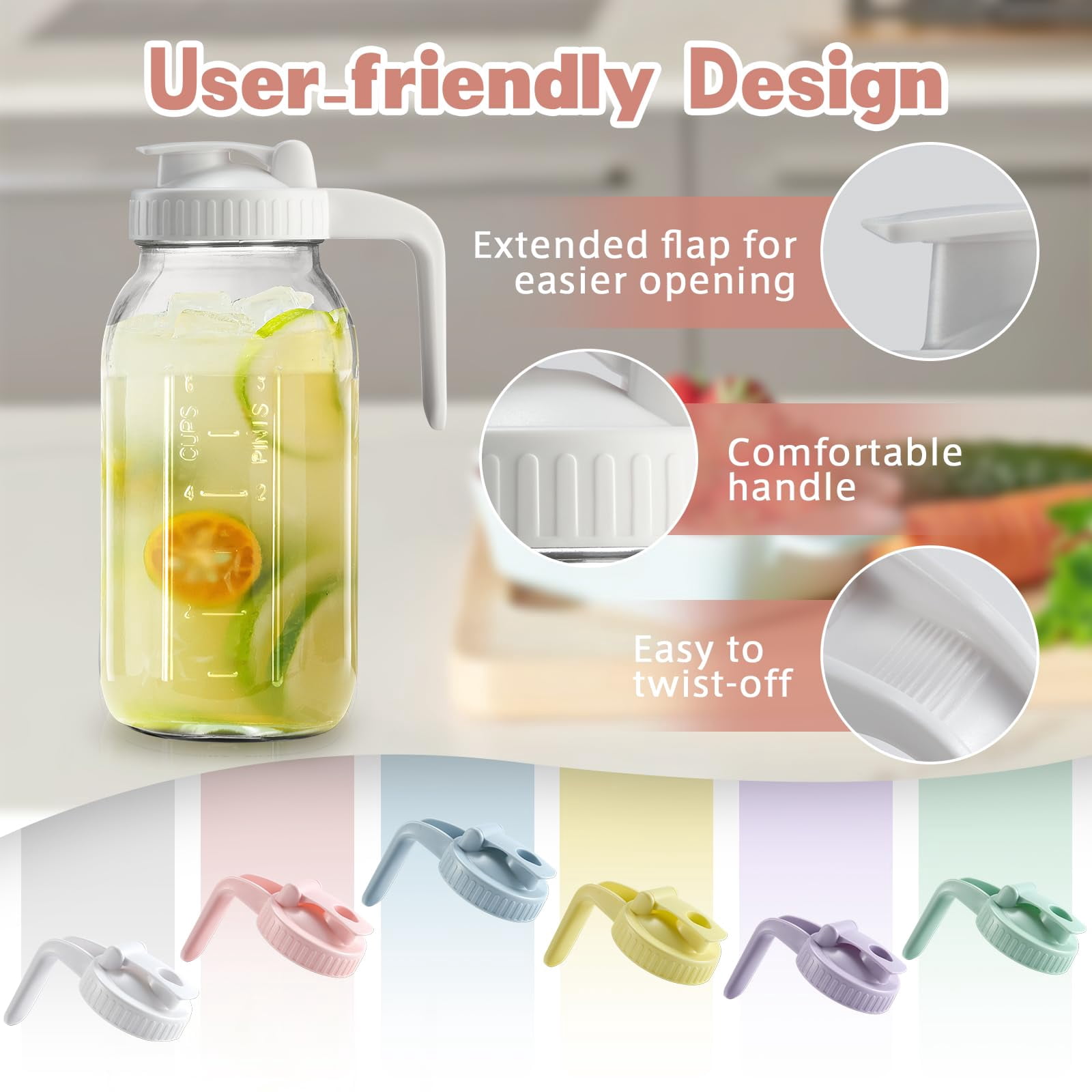 Mason Jar With Pour Spout Lid V-shaped  2 Quart Iced Tea Pitcher Double Leak Proof 64 Oz Drink For Breastmilk Sun Juice Coffee Creamer