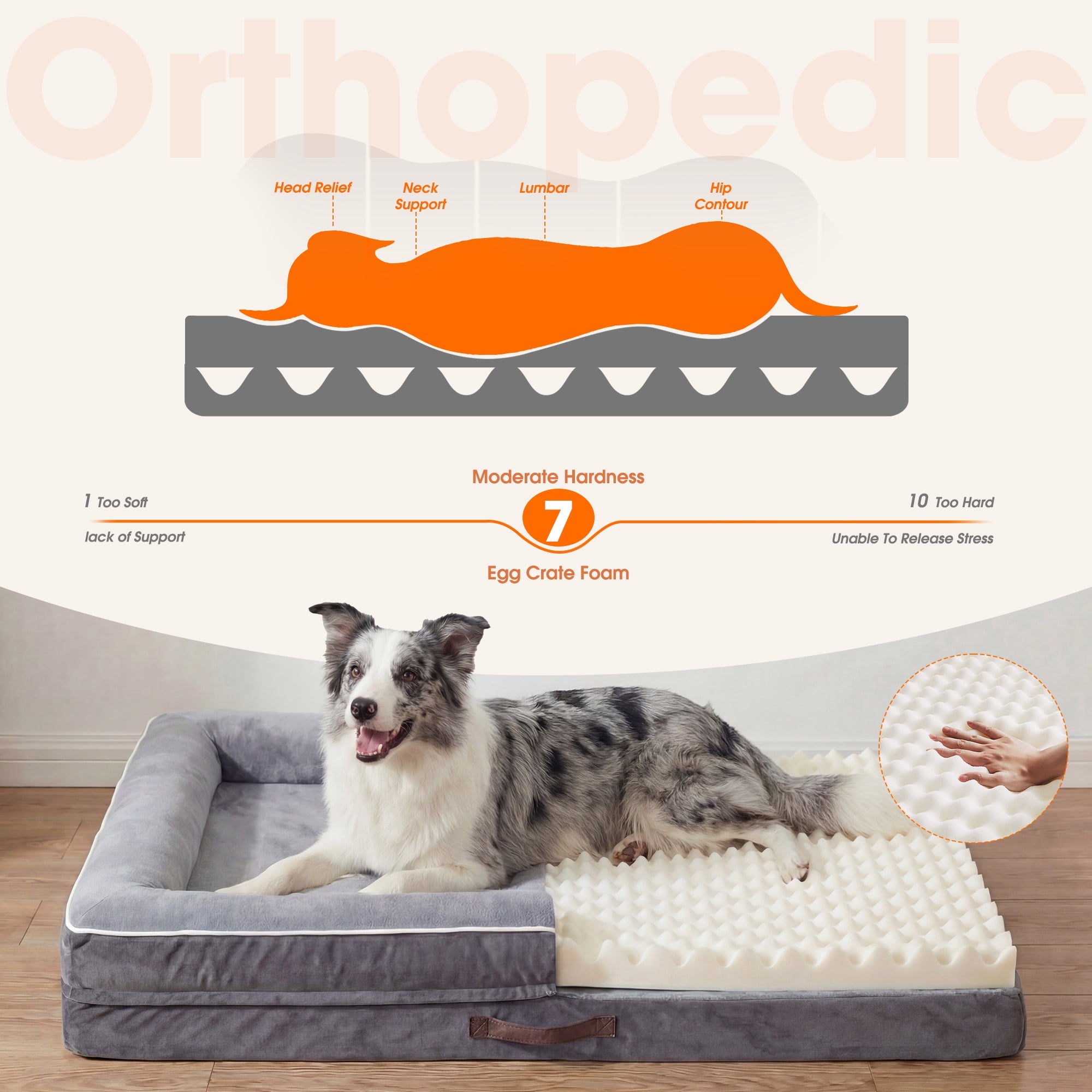 XX-Large Orthopedic Dog Bed Waterproof Pet Sofa Bed Four-Sided Bolster Cushion with Removable Washable Cover for Big Dogs Gray