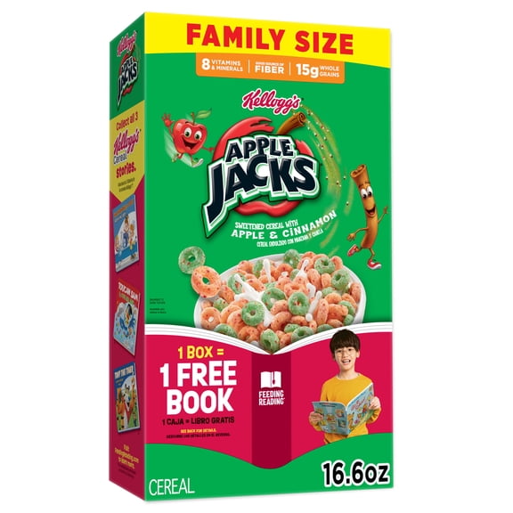 Kellogg's Apple Jacks Original Breakfast Cereal, 15g Whole Grains, Family Size, 16.6 oz
