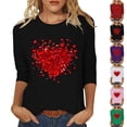 thumbnail image 1 of VKOYWKM T-Shirts Cœur d'Amour pour Femmes T-Shirts de la Saint-Valentin T-Shirts Imprimé Cœur d'Amour Manches 3/4 Col Rond T-Shirts de Fête Cadeaux de la Saint-Valentin, 1 of 5