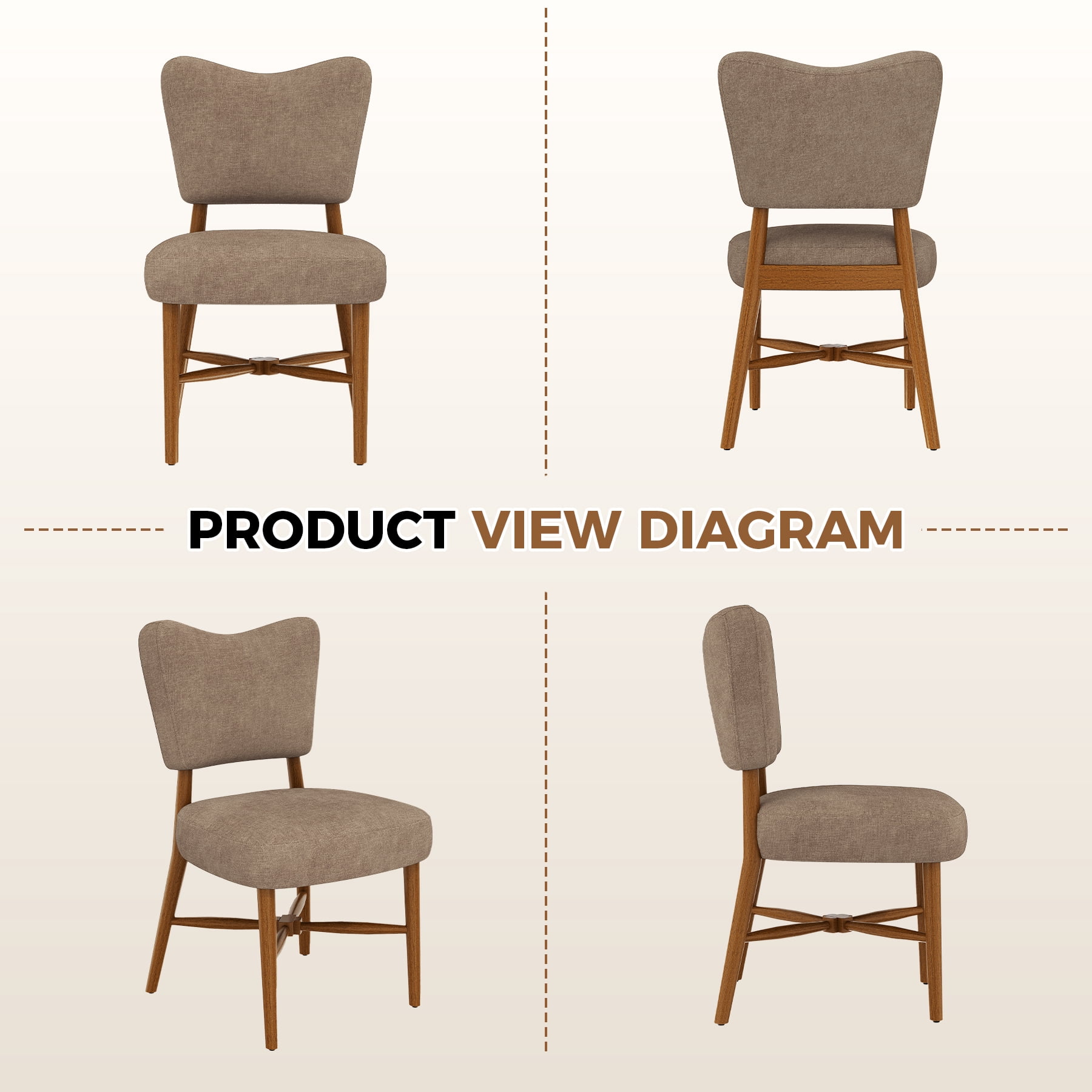 MOONMISS Upholstered Dining Chairs(Set of 2), Modern Farmhouse Accent Chairs with Solid Wood Legs, Fabric Kitchen & Dining Room Chairs,Brown