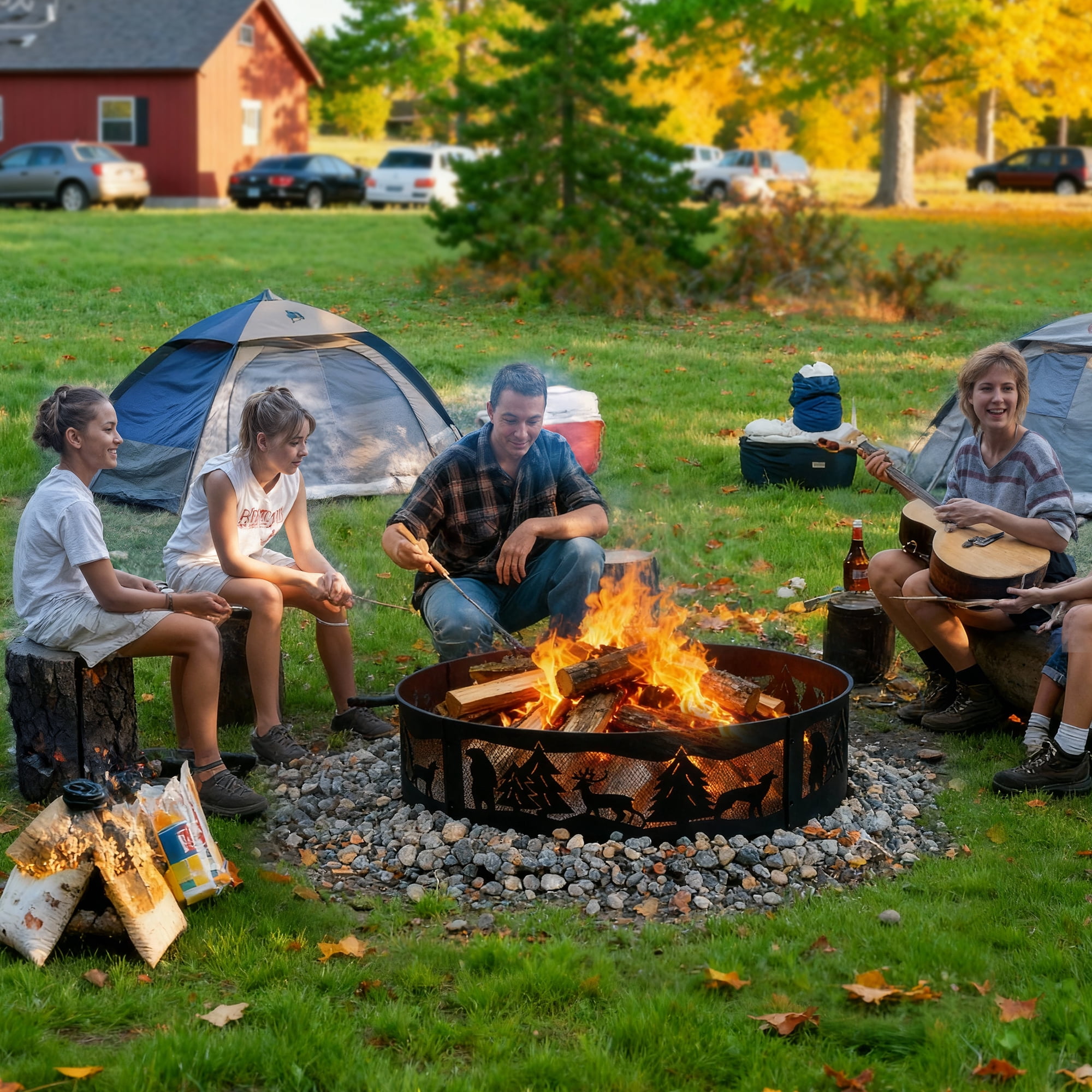 Vantana 36" Wood Burning Fire Pit Ring for Outdoor Bonfire Party Camping Backyards (Wildlife Version)