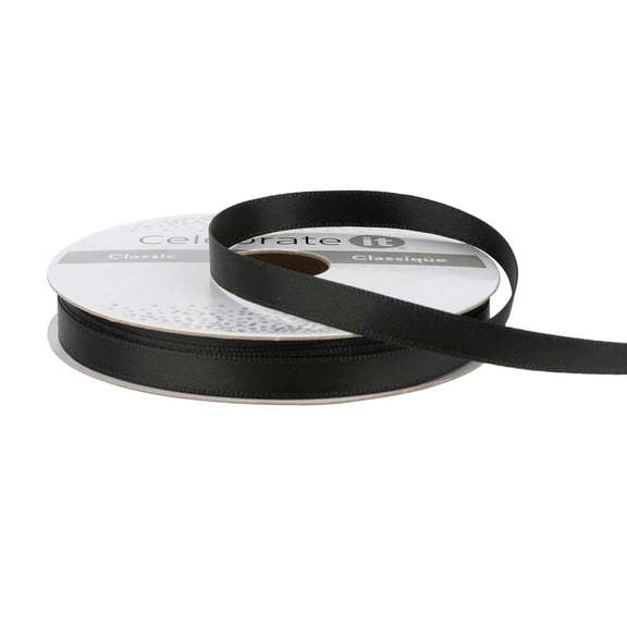 1/4" x 10yd. Black Satin Ribbon by Celebrate It – Non-Wired with Woven Edge - Polyester – Ideal for Gift Wrapping - Baskets & DIY Crafts - 24 Pack