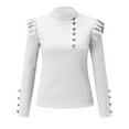 thumbnail image 5 of Pxiakgy blouses for women Autumn Winter Women Sweatshirt Long Sleeve Rib Blouse Turtleneck Buttons Ruffle Sweater Elegant Slim Top White + S, 5 of 8