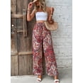 thumbnail image 5 of Paisley Flowy Flared Pants for Women Floral Print Pleated Elastic Waist Wide Leg Lounge Pants, 5 of 6
