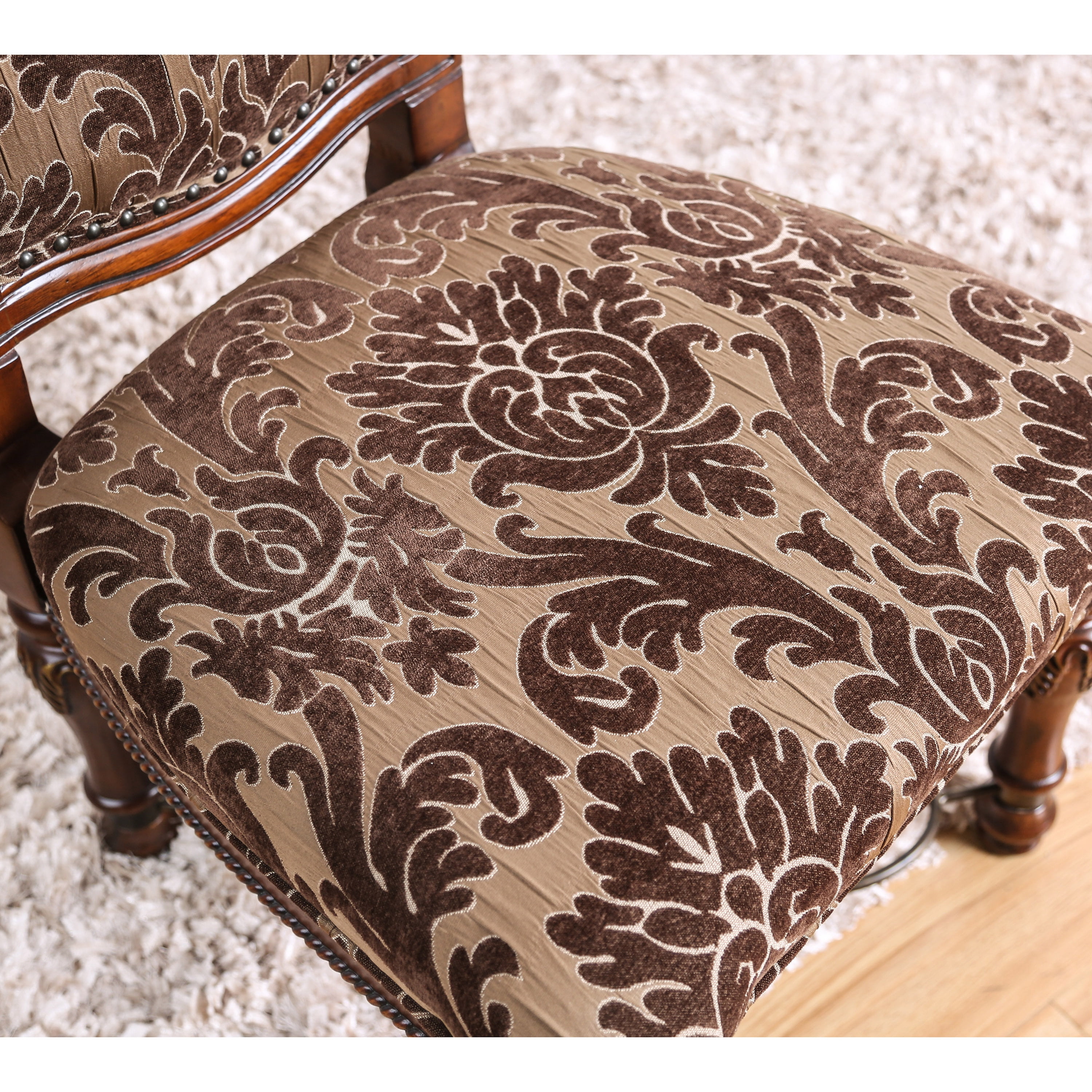Furniture of America Lene Upholstered Indoor Fabric and Wood Brown Cherry Accent Chairs (Set of 2)