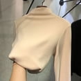 thumbnail image 3 of Women's Plain T-Shirt Blouses Slim Fitted Long Sleeve Mock Turtle Neck Layering Fall Winter Cute Tee Tops,Beige,L, 3 of 4