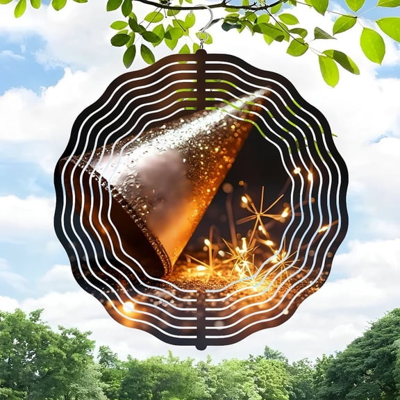3D Metal Hanging Wind Spinners - Concentric Wave Design Wind Chimes for Yard & Garden Decor Reflective Conical Center Vibrant Outdoor Art