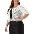 thumbnail image 4 of MODA NOVA Juniors' Plus Elbow Sleeve Floral Lace Open Front Sheer Shrug Top, 4 of 6