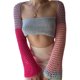thumbnail image 1 of VISgogo Jersey de ganchillo de patchwork para mujer, manga larga, cuello cuadrado, tops recortados ahuecados VISgogo moda, 1 of 9