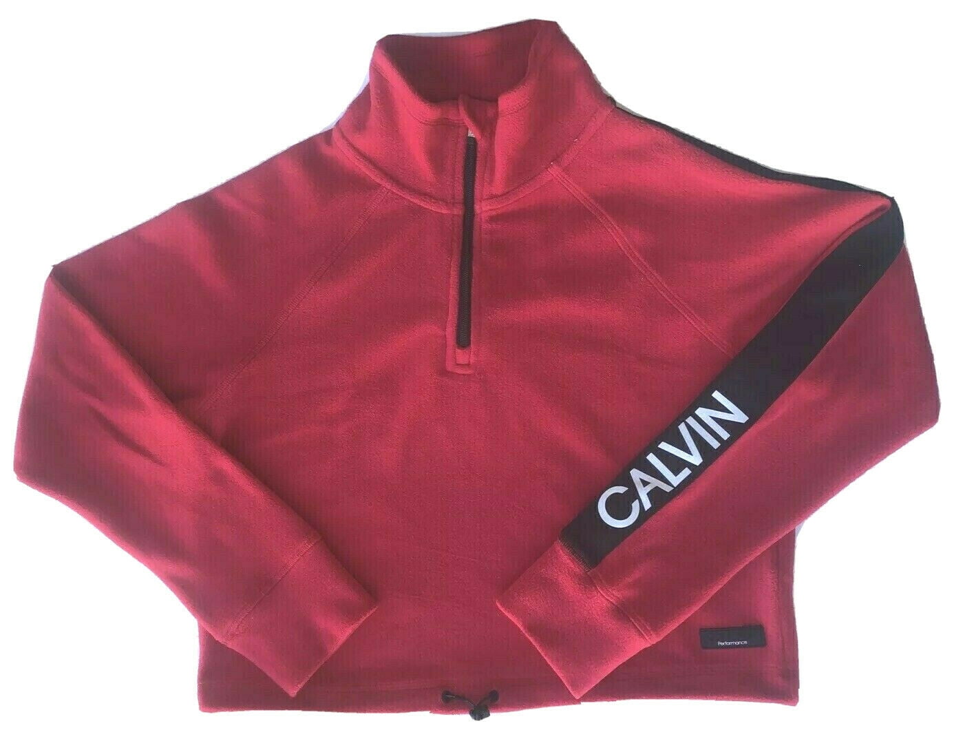 Calvin Klein Women's Performance Fleece 1/4 Zip Cropped Sweatshirt , Red,  Large 