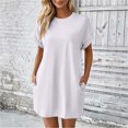 thumbnail image 5 of Levmjia Women's Casual Short Sleeve Dress Crew Neck A Line Swing Dress with Pockets Solid Color Loose Fit Summer Beach Sundress, 5 of 9