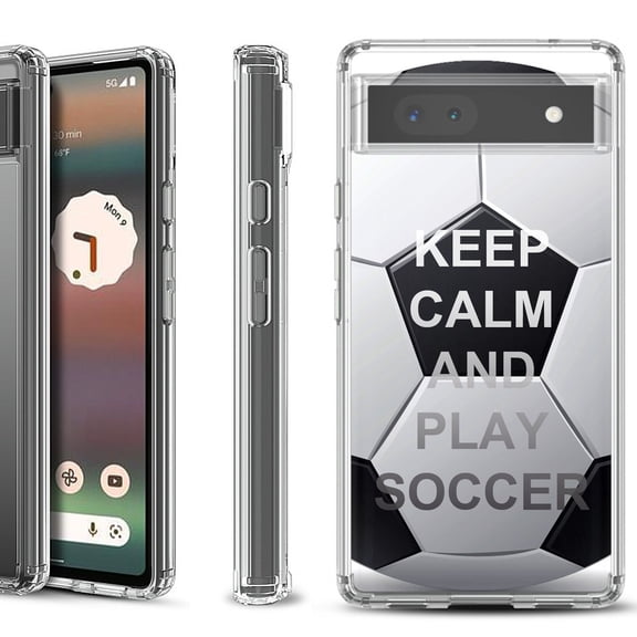 Shockproof Bumper Phone Case for Google Pixel 6a, by OneToughShield ® - Keep Calm Soccer