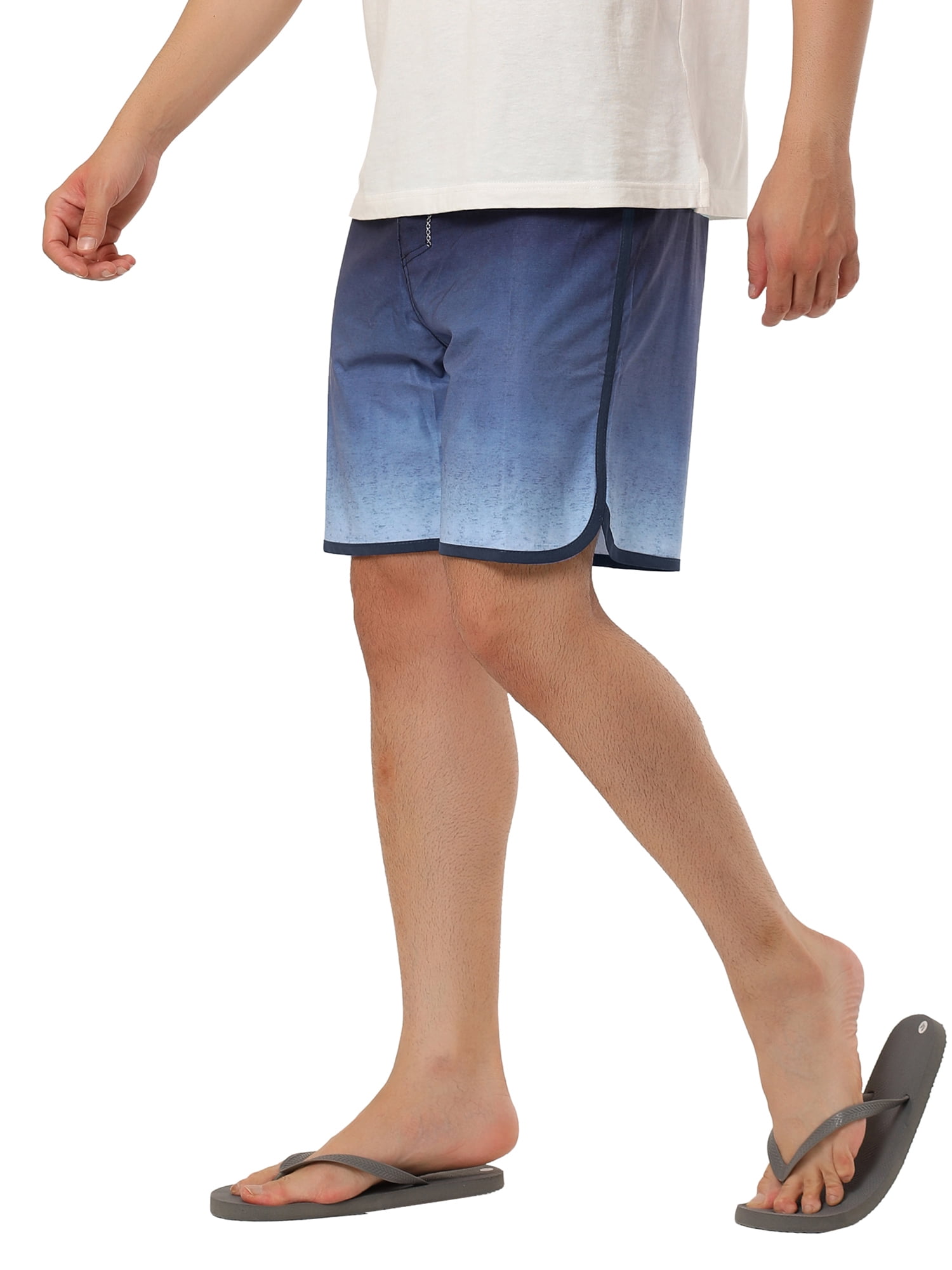 Unique Bargains Men's Summer Casual Color Block Gradient Printed Swim Board Shorts 30 Black Navy