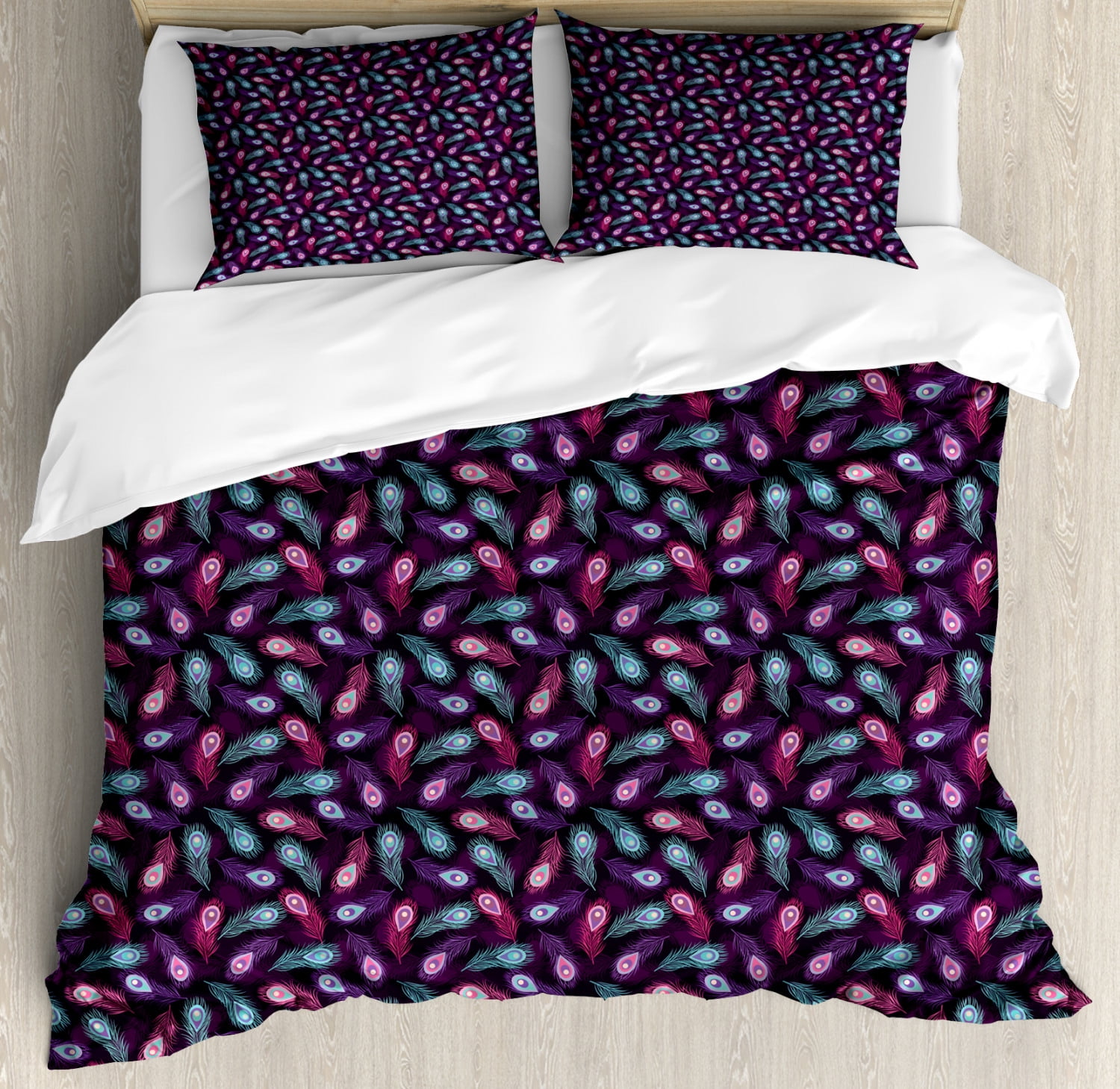 Peacock Duvet Cover Set, Energetic Contemporary Pattern Bird Plumage