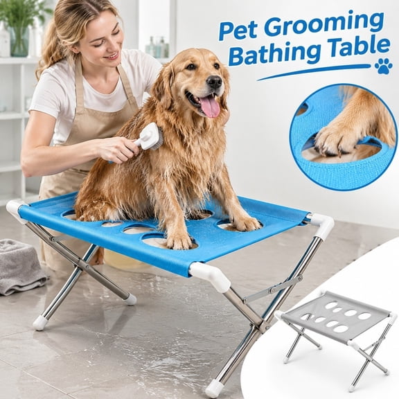 Pet Grooming Table with Stainless Steel Frame and Mesh Top, Portable Dog Wash Station for Home Bathing and Nail Trimming, Gift for Dog Owners, 24X16 in