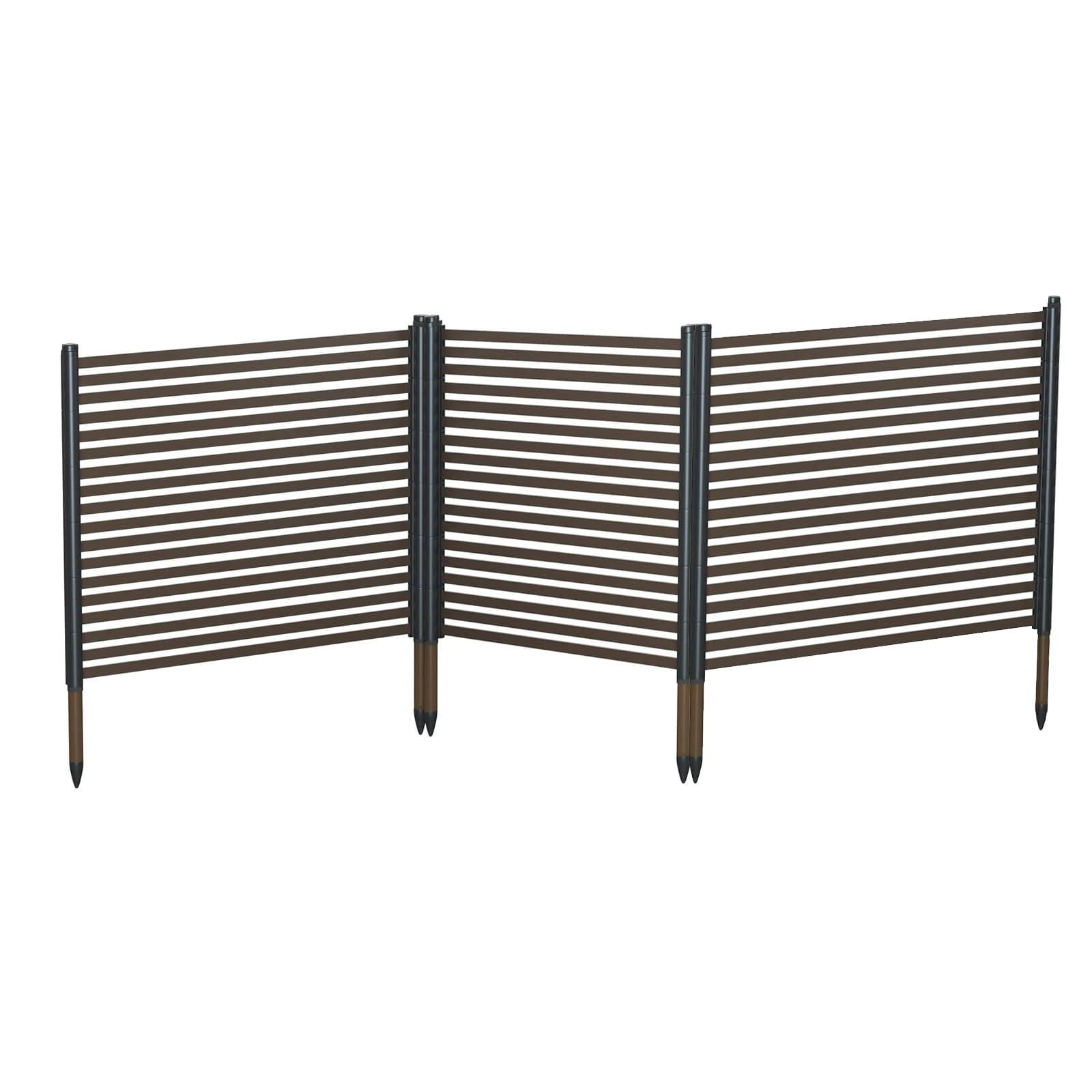 No-Dig Metal Garden Fence (3 Panels) - Rustproof Decorative Privacy Screen & Animal Barrier for Yard, Patio, Flower Bed - Easy Tool-Free Installation, Brown