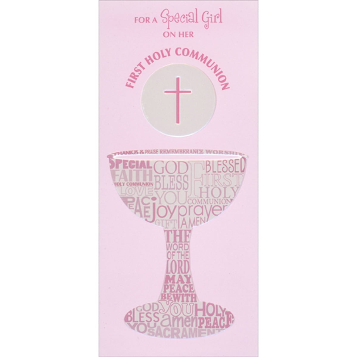 Designer Greetings Chalice Shape Filled with Words of Faith on Pink 1st / First Communion Gift Card or Money Holder Congratulations Card for Girl