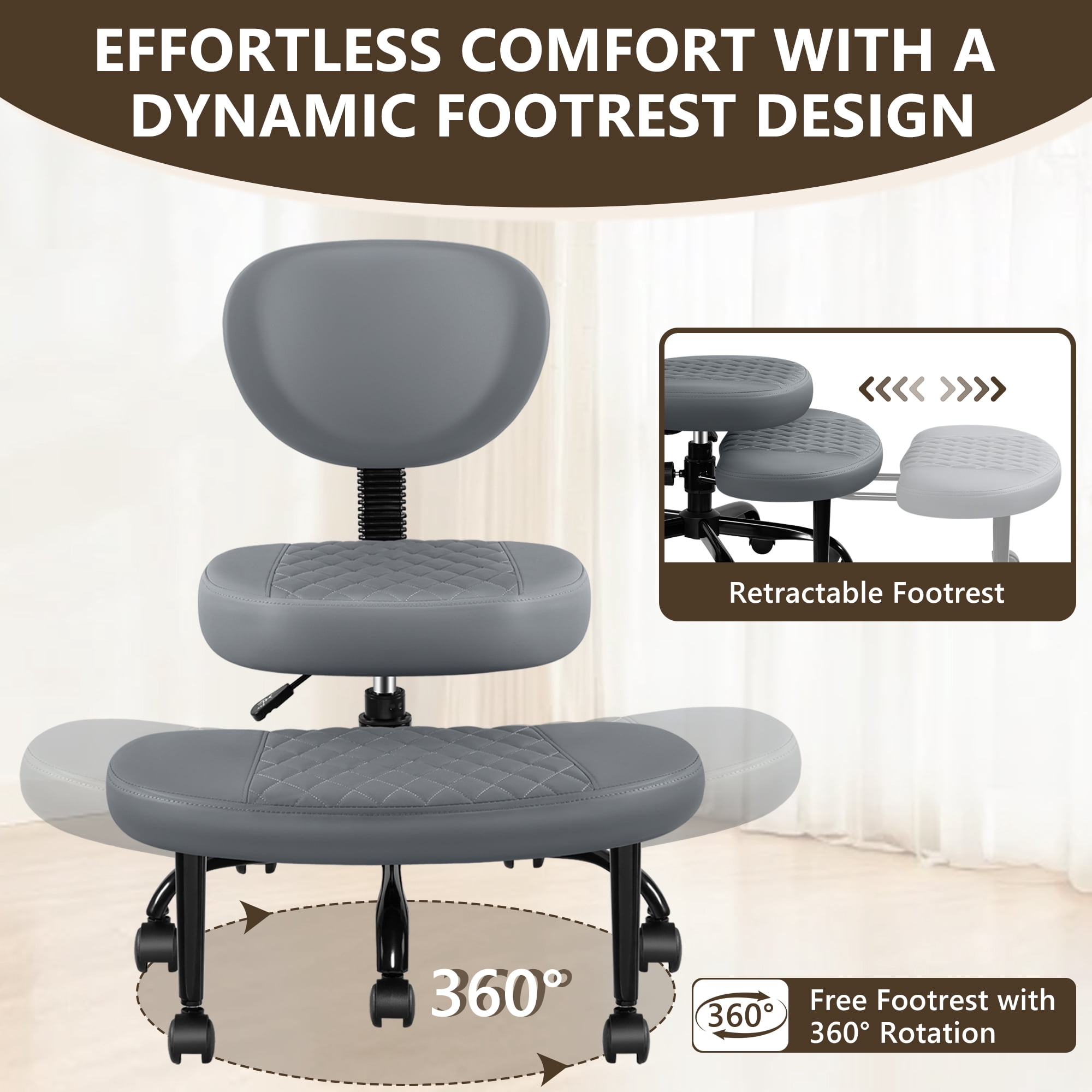 COOLHUT Cross Leg Office Chair, Adult ADHD Office Chair, Height Adjustable Yoga Office Chair, Meditation Chair with Lumbar Support, Home Office Kneeling Chair, Dark Gray